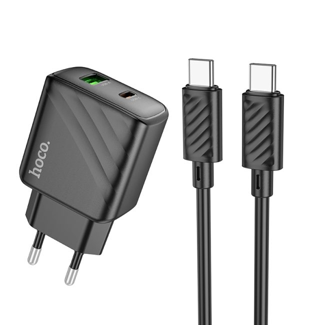 Мережевий Зарядний Пристрій Hoco CS23A 1USB/1USB-C PD/QC 30W+Type-C to Type-C Чорний
