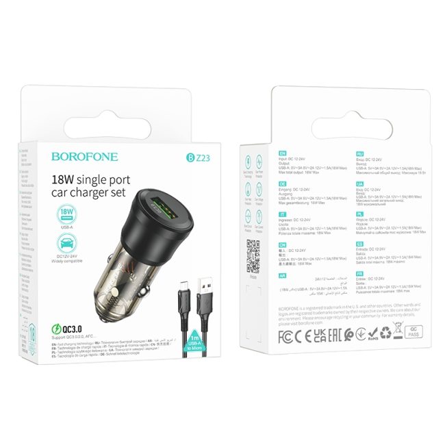 Автомобільний Зарядний Пристрій Borofone BZ23 1USB QC18W+Micro