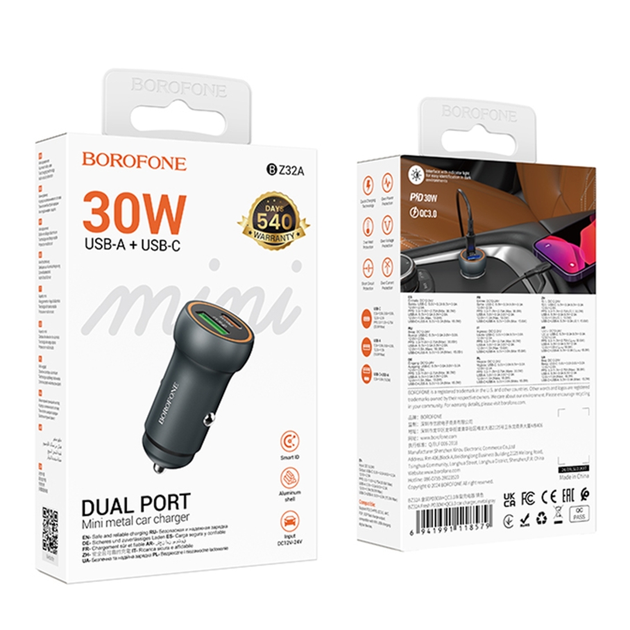 Автомобільний Зарядний Пристрій Borofone BZ32A 1USB/1USB-C QC/PD30W - Зображення 2