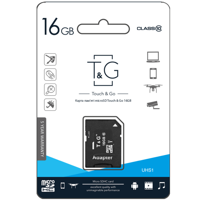 Карта Пам'яті T&G MicroSDHC 16gb UHS-1 10 Class & Adapter