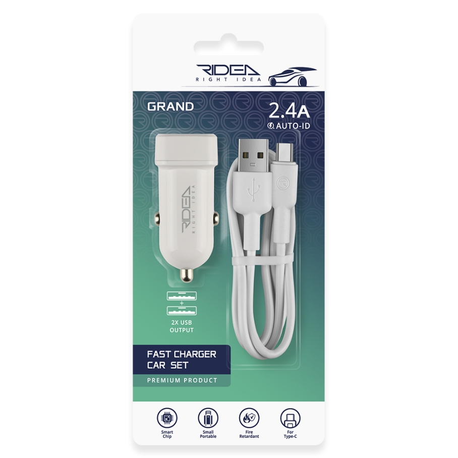 Автомобільний Зарядний Пристрій Ridea RCC-21212 Grand Type-C 2USB 2.4 A Бiлий - Зображення 3