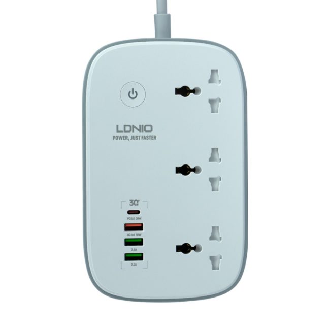 Мережевий Подовжувач LDNIO SCW3451 1USB-C PD30W / 3USB-A QC18W / 3 Sockets /WiFi 2m White