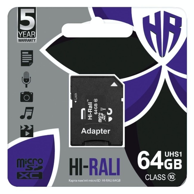 Карта Пам'яті  Hi-Rali MicroSDXC 64gb UHS-1 10 Class & Adapter