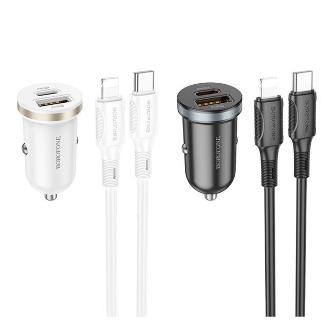 Автомобільний Зарядний Пристрій Borofone BZ22 1USB/1USB-C QC/PD30W+Type-C to Lightning