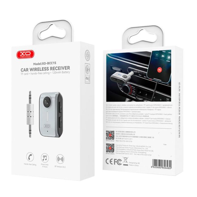 FM-трансмітер XO BCC15 AUX Receiver/Bluetooth 5.3/TF/Battery 120mAh